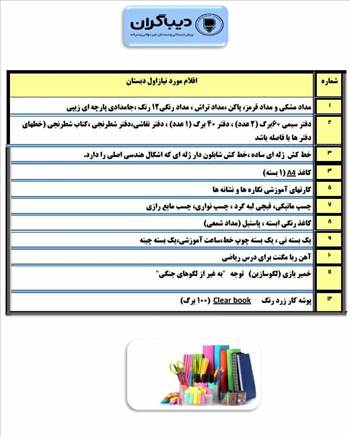 اقلام مورد نیاز پایه ها -  آلبوم تصاویر مدرسه هوشمند دیباگران